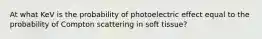 At what KeV is the probability of photoelectric effect equal to the probability of Compton scattering in soft tissue?