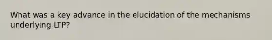 What was a key advance in the elucidation of the mechanisms underlying LTP?