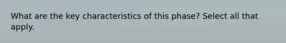 What are the key characteristics of this phase? Select all that apply.