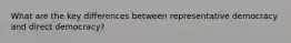 What are the key differences between representative democracy and direct democracy?