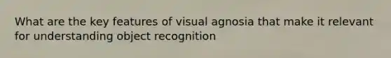 What are the key features of visual agnosia that make it relevant for understanding object recognition