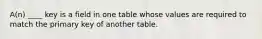 A(n) ____ key is a field in one table whose values are required to match the primary key of another table.