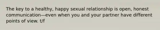 The key to a healthy, happy sexual relationship is open, honest communication—even when you and your partner have different points of view. t/f