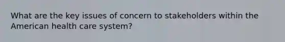 What are the key issues of concern to stakeholders within the American health care system?