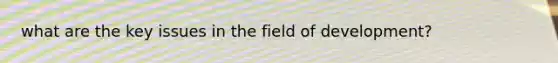 what are the key issues in the field of development?