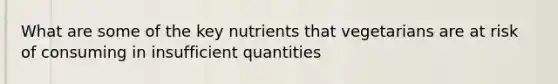 What are some of the key nutrients that vegetarians are at risk of consuming in insufficient quantities