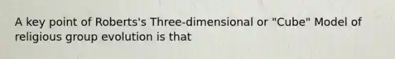 A key point of Roberts's Three-dimensional or "Cube" Model of religious group evolution is that