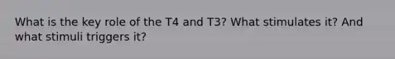 What is the key role of the T4 and T3? What stimulates it? And what stimuli triggers it?