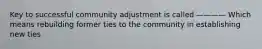 Key to successful community adjustment is called ———— Which means rebuilding former ties to the community in establishing new ties