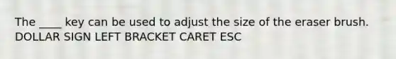 The ____ key can be used to adjust the size of the eraser brush. DOLLAR SIGN LEFT BRACKET CARET ESC