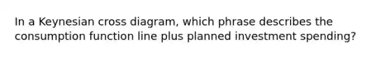 In a Keynesian cross diagram, which phrase describes the consumption function line plus planned investment spending?