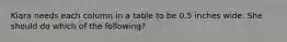 Kiara needs each column in a table to be 0.5 inches wide. She should do which of the following?