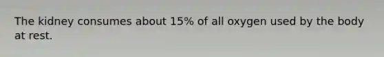 The kidney consumes about 15% of all oxygen used by the body at rest.