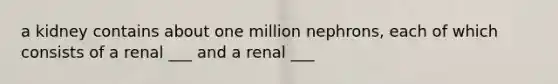 a kidney contains about one million nephrons, each of which consists of a renal ___ and a renal ___