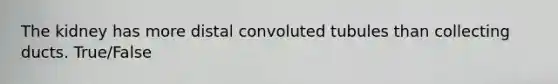 The kidney has more distal convoluted tubules than collecting ducts. True/False