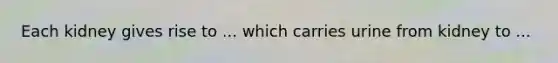 Each kidney gives rise to ... which carries urine from kidney to ...