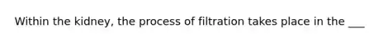 Within the kidney, the process of filtration takes place in the ___