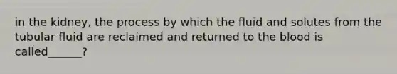 in the kidney, the process by which the fluid and solutes from the tubular fluid are reclaimed and returned to the blood is called______?