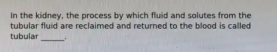 In the kidney, the process by which fluid and solutes from the tubular fluid are reclaimed and returned to the blood is called tubular ______.