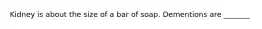 Kidney is about the size of a bar of soap. Dementions are _______