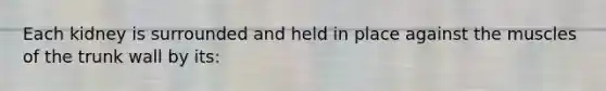 Each kidney is surrounded and held in place against the muscles of the trunk wall by its:
