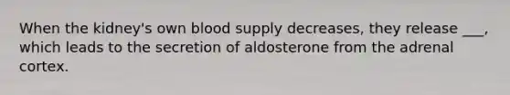 When the kidney's own blood supply decreases, they release ___, which leads to the secretion of aldosterone from the adrenal cortex.