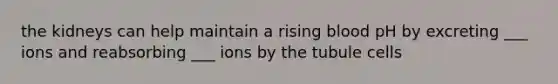 the kidneys can help maintain a rising blood pH by excreting ___ ions and reabsorbing ___ ions by the tubule cells