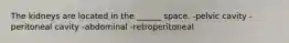 The kidneys are located in the ______ space. -pelvic cavity -peritoneal cavity -abdominal -retroperitoneal