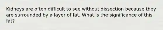 Kidneys are often difficult to see without dissection because they are surrounded by a layer of fat. What is the significance of this fat?