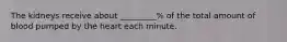 The kidneys receive about _________% of the total amount of blood pumped by the heart each minute.
