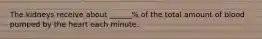 The kidneys receive about ______% of the total amount of blood pumped by the heart each minute.