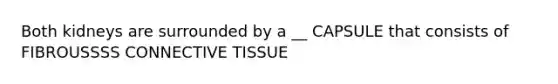 Both kidneys are surrounded by a __ CAPSULE that consists of FIBROUSSSS CONNECTIVE TISSUE