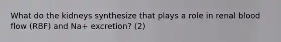 What do the kidneys synthesize that plays a role in renal blood flow (RBF) and Na+ excretion? (2)