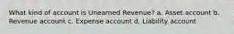 What kind of account is Unearned Revenue? a. Asset account b. Revenue account c. Expense account d. Liability account