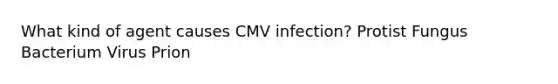 What kind of agent causes CMV infection? Protist Fungus Bacterium Virus Prion