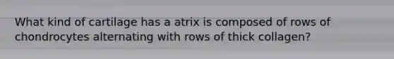 What kind of cartilage has a atrix is composed of rows of chondrocytes alternating with rows of thick collagen?