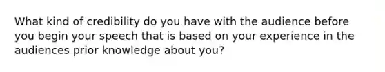 What kind of credibility do you have with the audience before you begin your speech that is based on your experience in the audiences prior knowledge about you?
