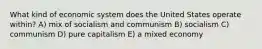 What kind of economic system does the United States operate within? A) mix of socialism and communism B) socialism C) communism D) pure capitalism E) a mixed economy