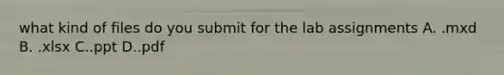 what kind of files do you submit for the lab assignments A. .mxd B. .xlsx C..ppt D..pdf