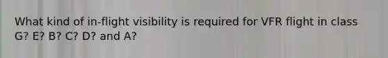 What kind of in-flight visibility is required for VFR flight in class G? E? B? C? D? and A?