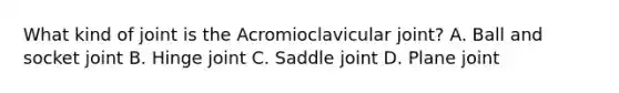 What kind of joint is the Acromioclavicular joint? A. Ball and socket joint B. Hinge joint C. Saddle joint D. Plane joint