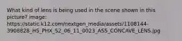 What kind of lens is being used in the scene shown in this picture? image: https://static.k12.com/nextgen_media/assets/1108144-3908828_HS_PHX_S2_06_11_0023_ASS_CONCAVE_LENS.jpg