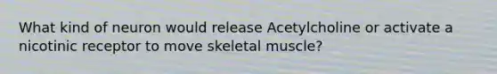 What kind of neuron would release Acetylcholine or activate a nicotinic receptor to move skeletal muscle?