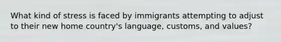 What kind of stress is faced by immigrants attempting to adjust to their new home country's language, customs, and values?