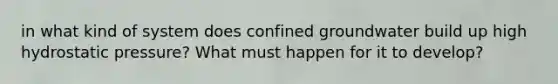 in what kind of system does confined groundwater build up high hydrostatic pressure? What must happen for it to develop?