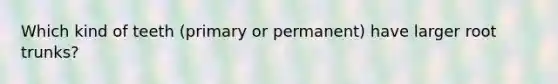 Which kind of teeth (primary or permanent) have larger root trunks?