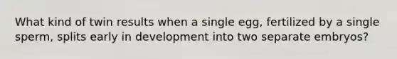 What kind of twin results when a single egg, fertilized by a single sperm, splits early in development into two separate embryos?