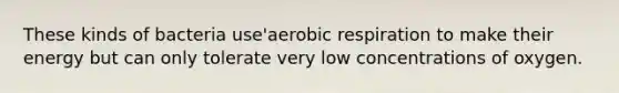 These kinds of bacteria use'aerobic respiration to make their energy but can only tolerate very low concentrations of oxygen.