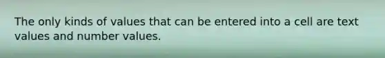 The only kinds of values that can be entered into a cell are text values and number values.