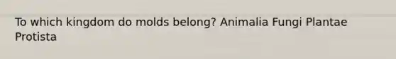 To which kingdom do molds belong? Animalia Fungi Plantae Protista